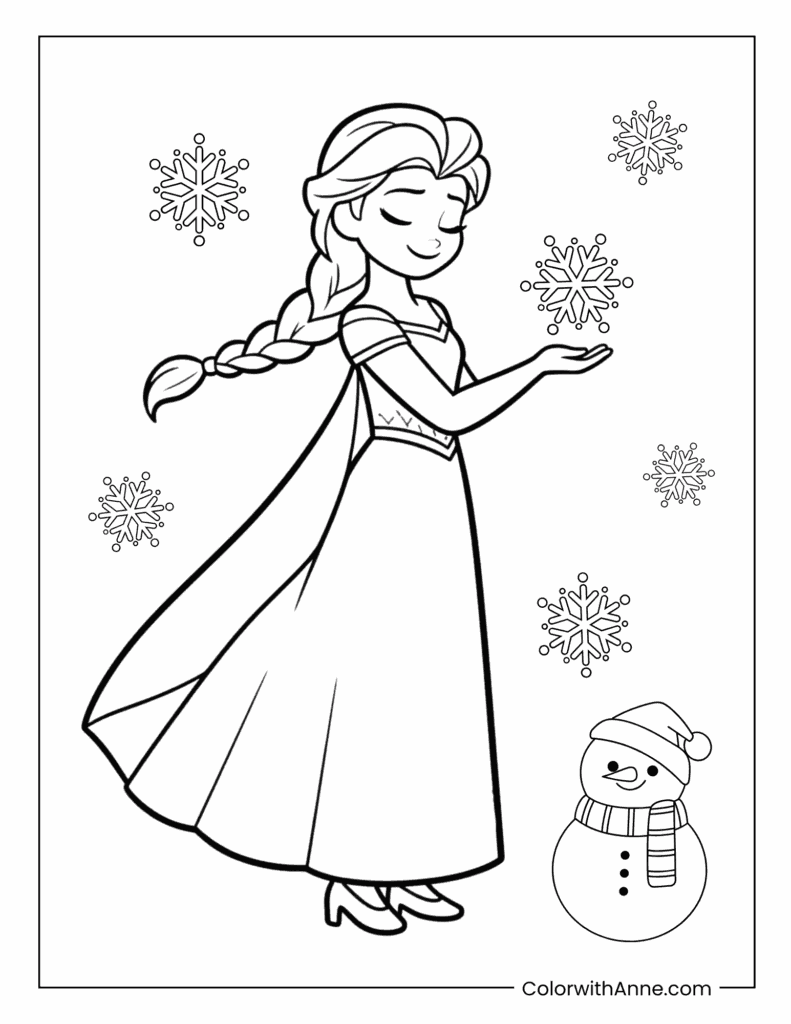 Elsa Holding a Glowing Snowflake in Her Palm Coloring Page