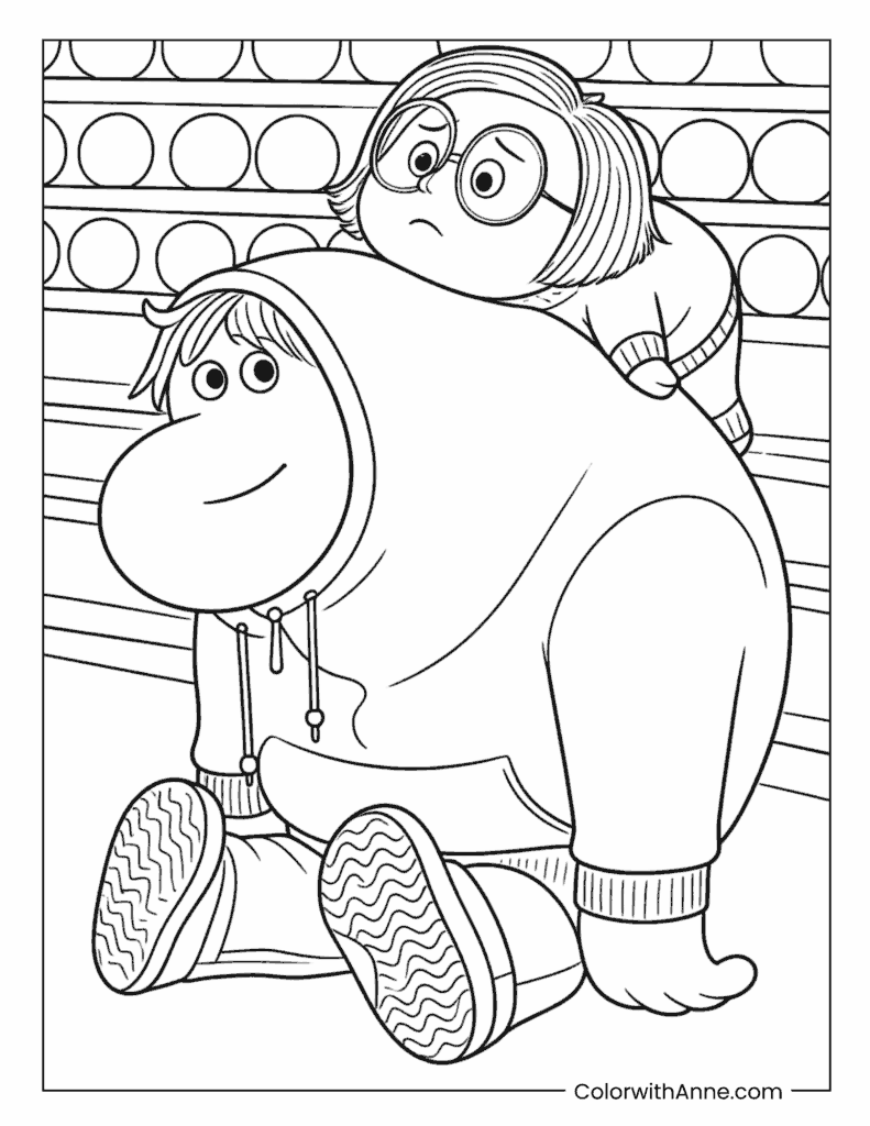 Embarrassment and Sadness Sitting Together Inside Out Coloring Page