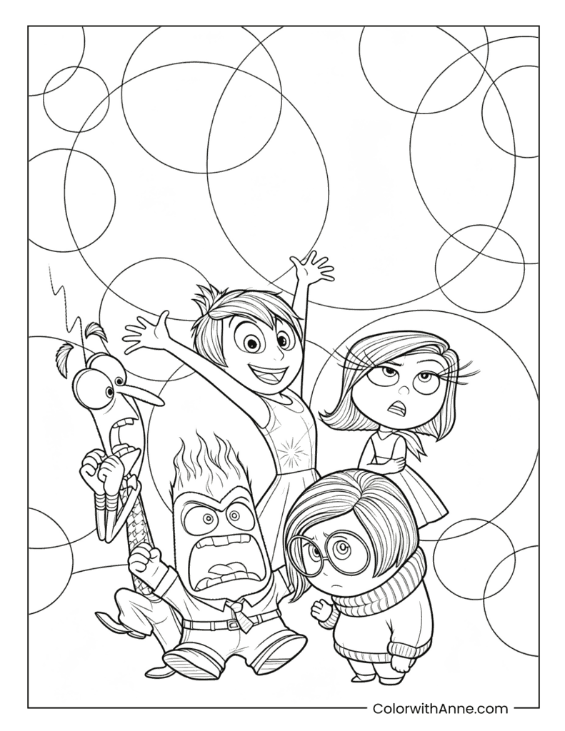 Emotion Team Group Pose Inside Out Coloring Page