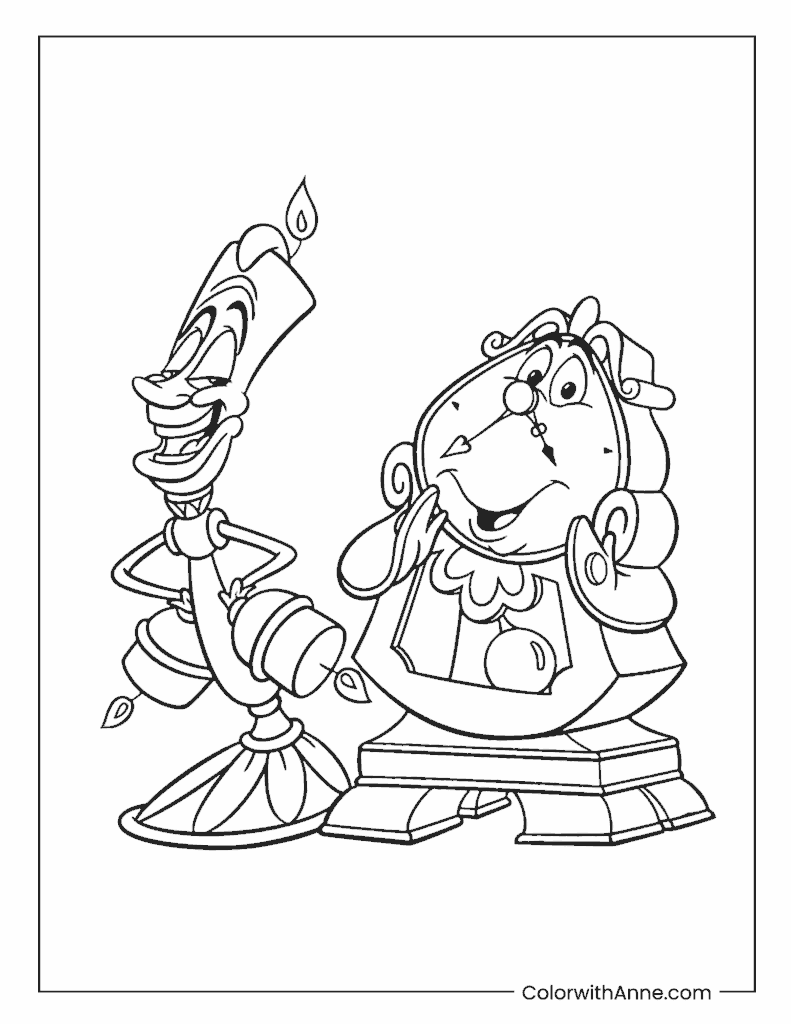 Enchanted Candle Lumiere and Clock Cogsworth Coloring Page