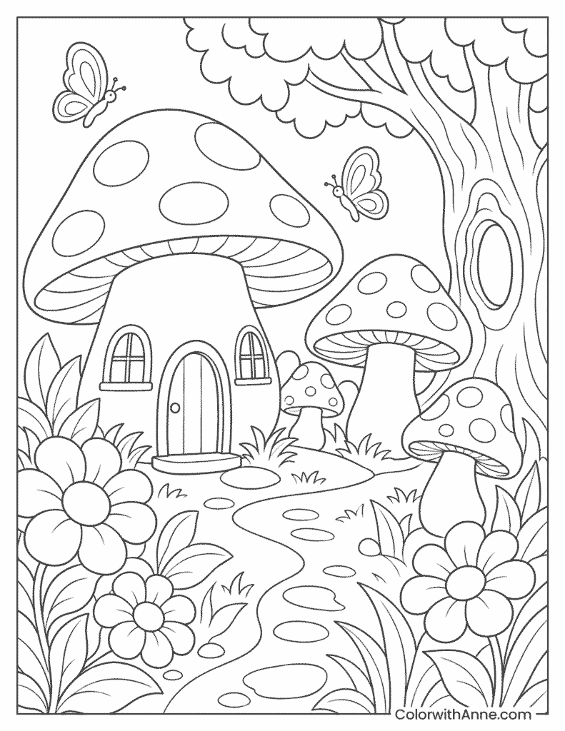 Enchanted Mushroom Forest Coloring Page