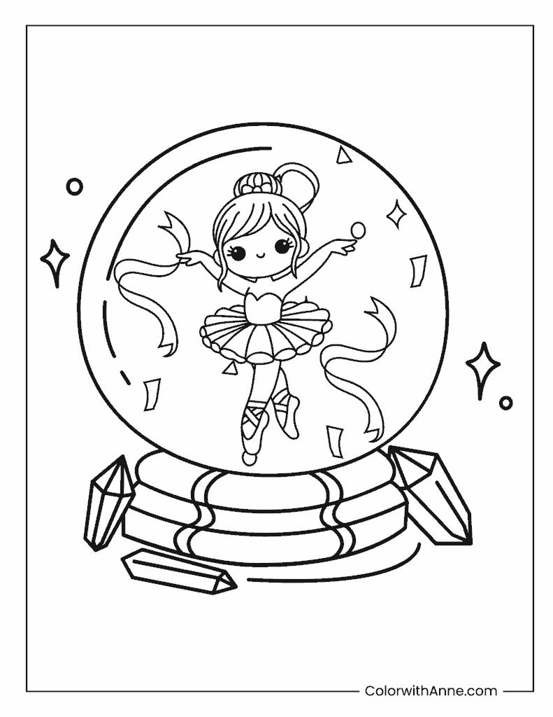 Enchanted Snow Globe Ballerina Coloring Page