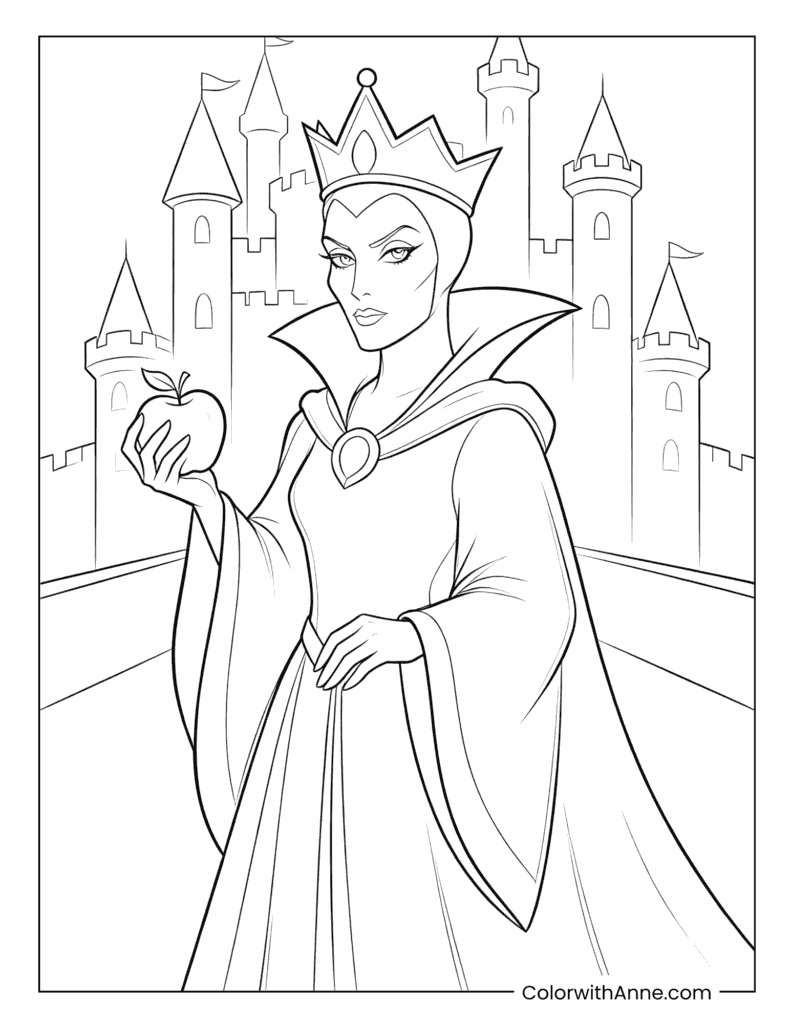 Evil Queen Holding an Apple Coloring Page