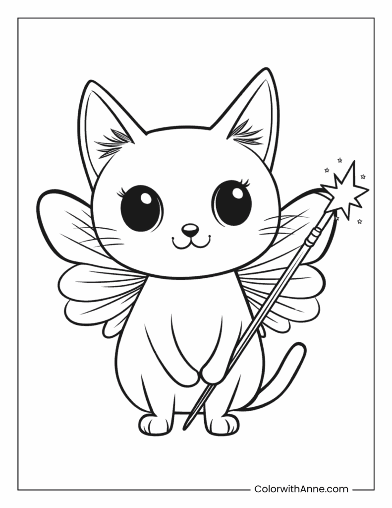 Fairy Cat With Magical Wings Coloring Page