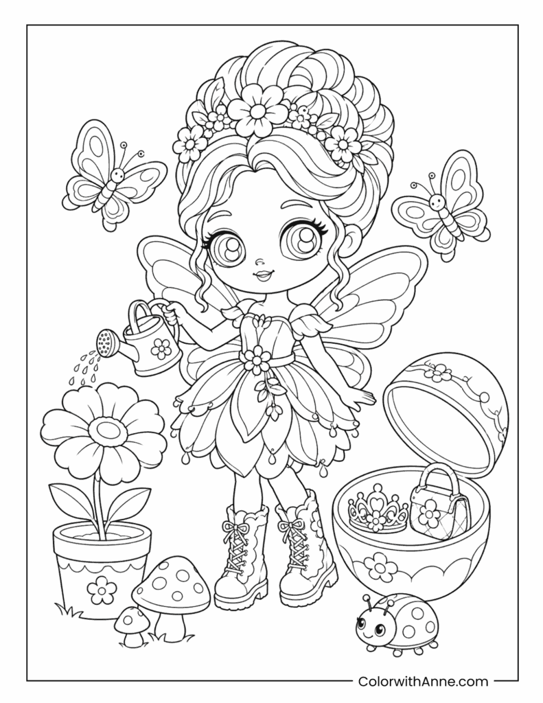 Fairy Garden Doll with Wings Coloring Page