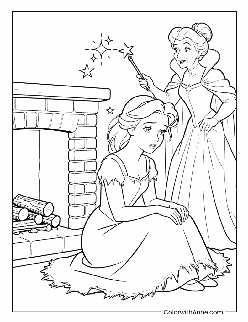 Fairy Godmother Using Magic for Cinderella Coloring Page