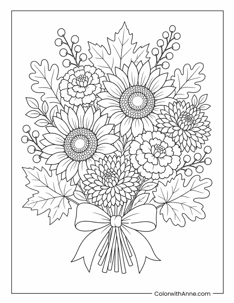 Fall Sunflower Bouquet Coloring Page