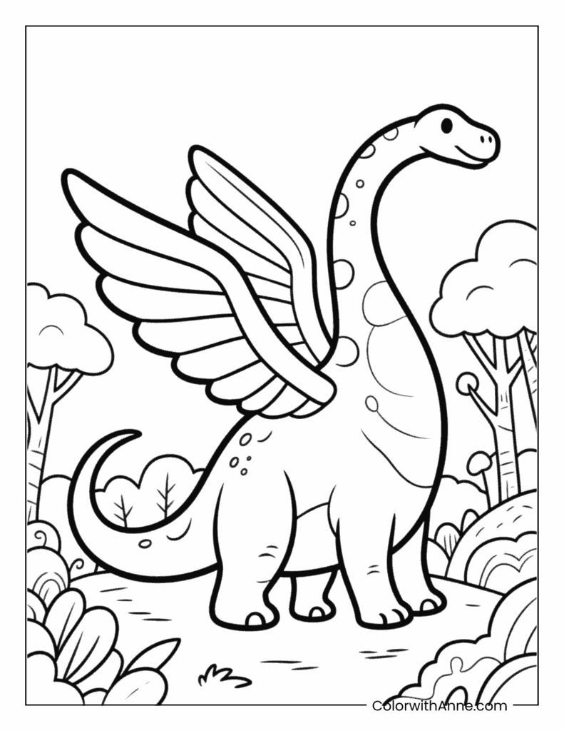 Fantasy Brachiosaurus with Wings Coloring Page