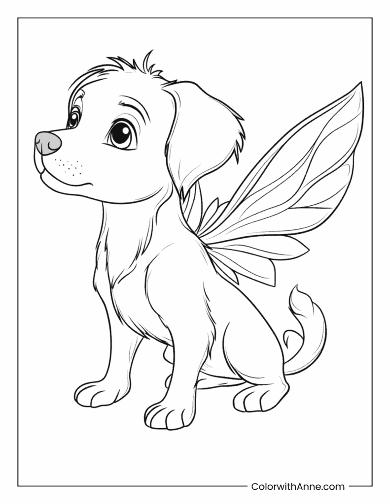 Fantasy Dog with Fairy Wings Coloring Page