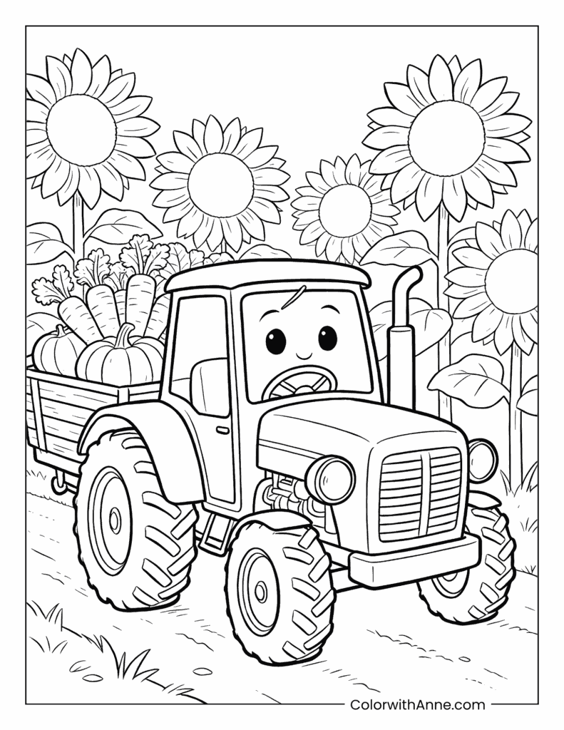 Farm Tractor Carrying Vegetables Coloring Page