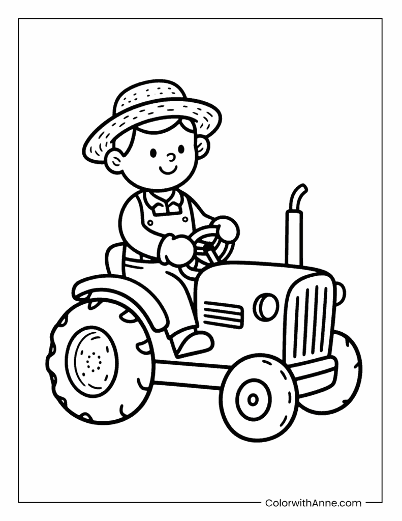 Farmer Driving a Tractor Coloring Page