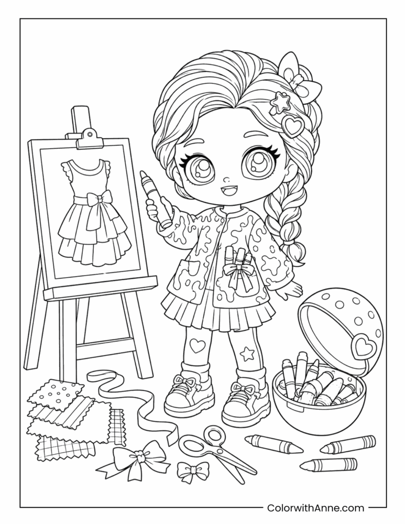 Fashion Doll Designing in Art Studio Coloring Page