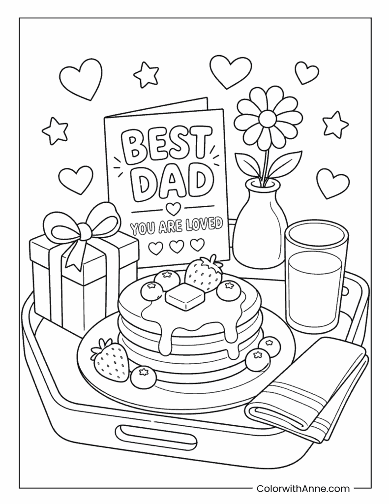 Father's Day Best Dad Breakfast Gift Coloring Page