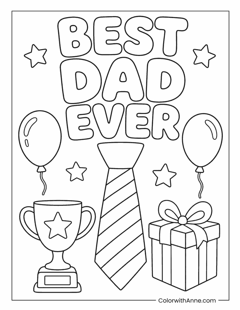 Father's Day Best Dad Trophy Tie Coloring Page
