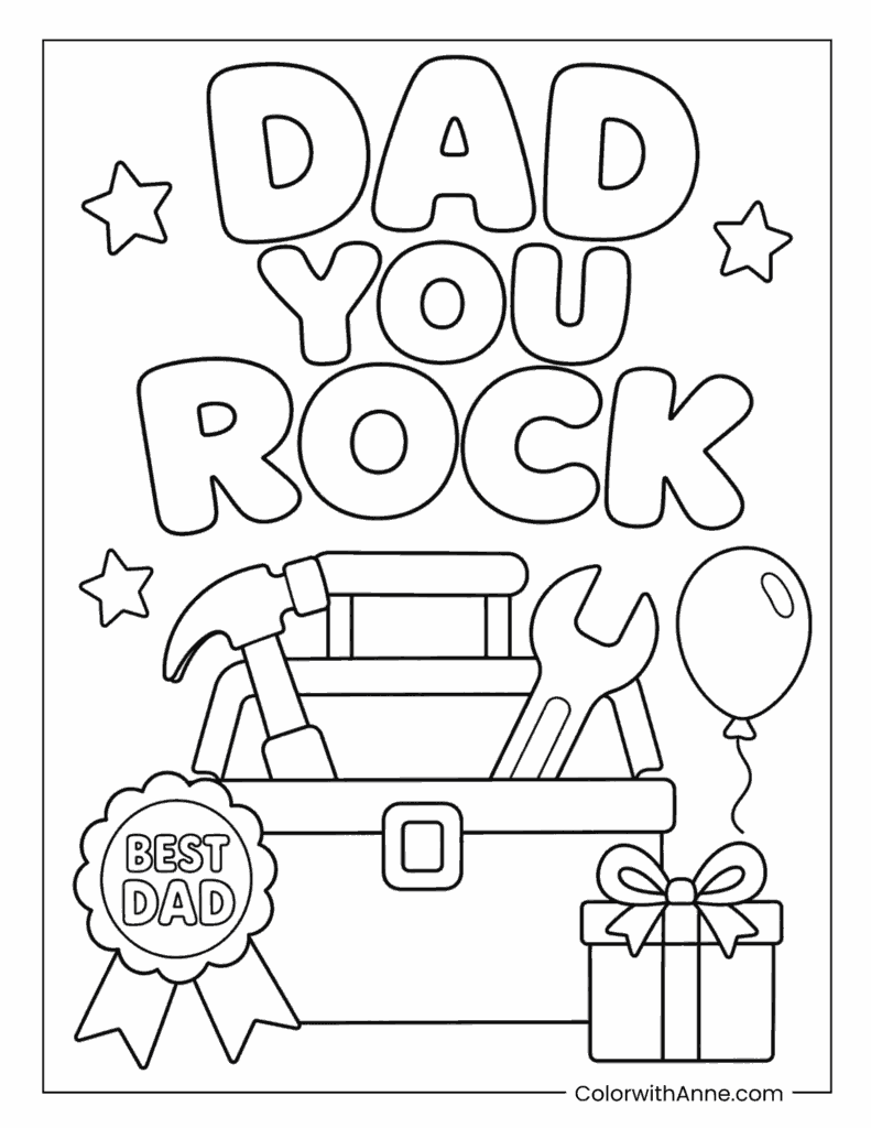 Father's Day Dad Toolbox Gift Coloring Page