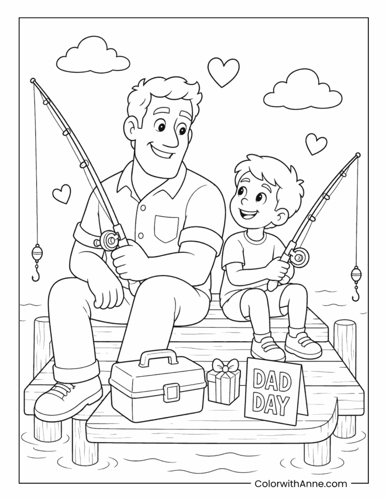 Father's Day Father And Child Fishing Coloring Page