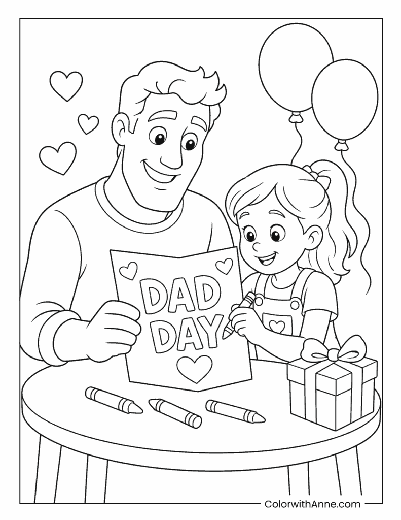 Father's Day Father And Child Gift Card Coloring Page