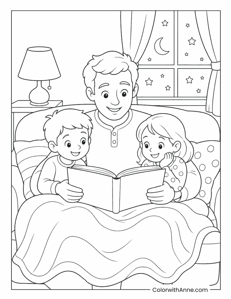 Father's Day Father Reading Bedtime Story Coloring Page