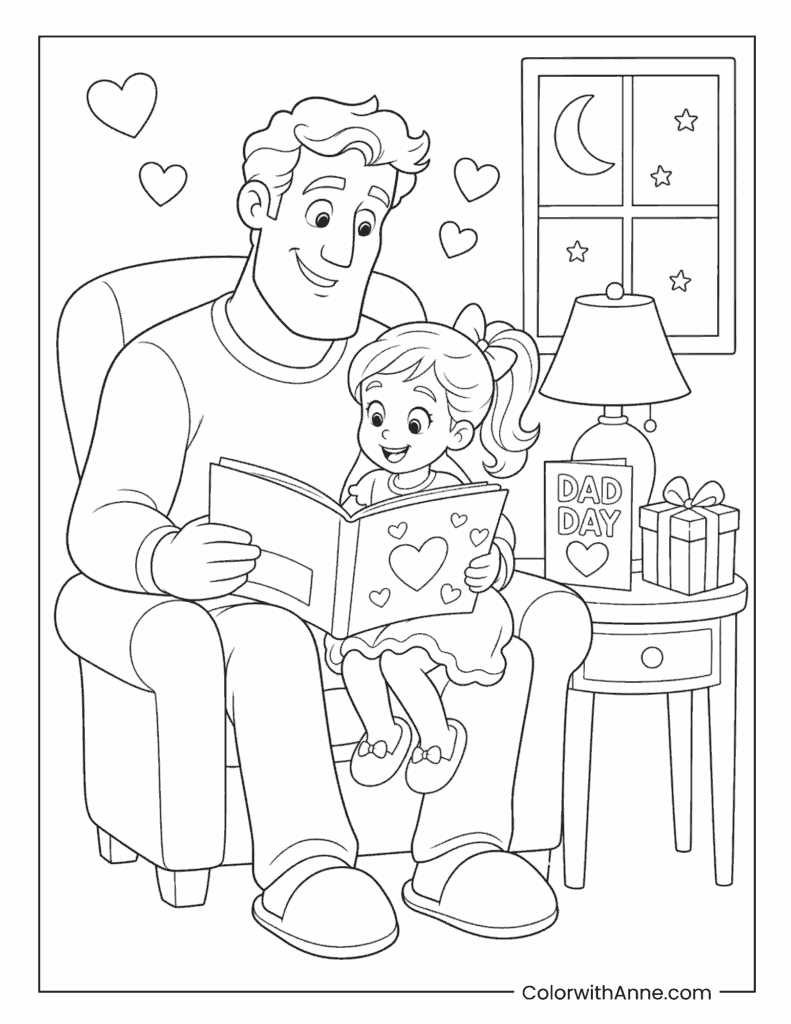 Father's Day Father Reading With Child Coloring Page