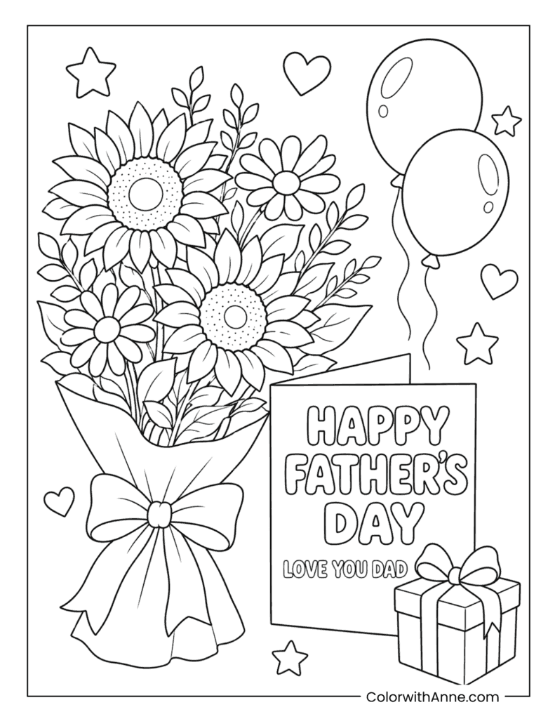 Father's Day Flower Bouquet Gift Coloring Page