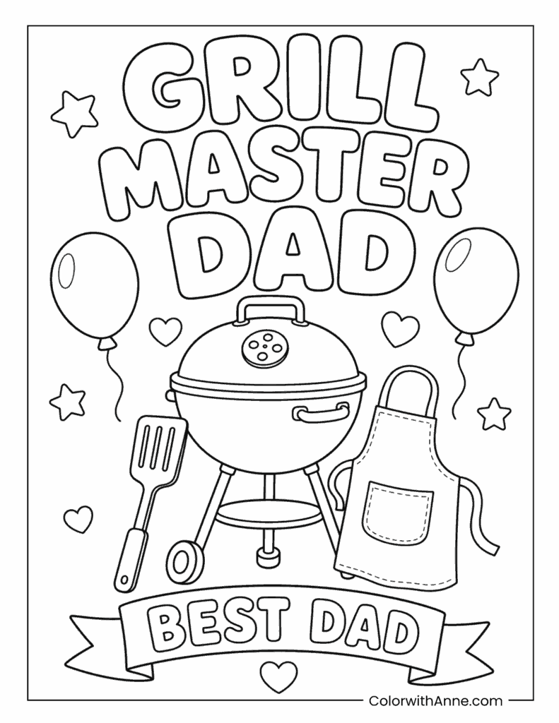 Father's Day Grill Master Dad Barbecue Coloring Page