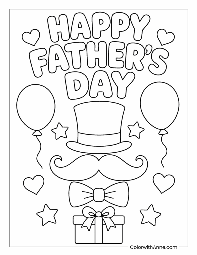 Father's Day Happy Dad Hat Gift Coloring Page