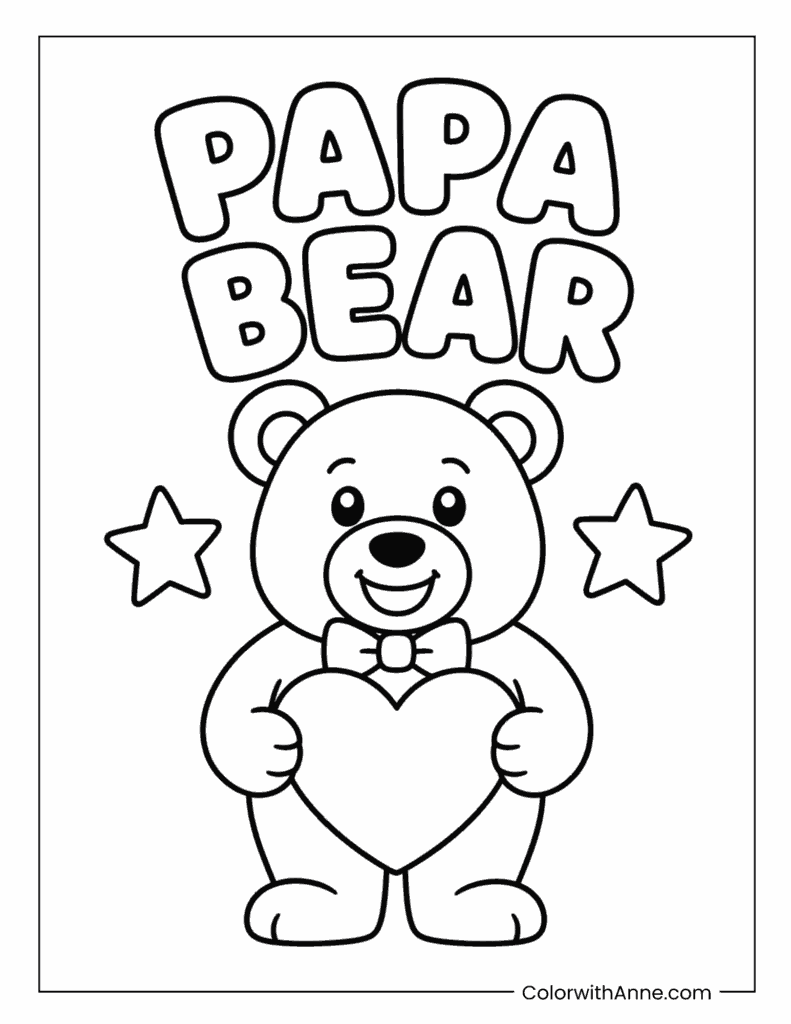 Father's Day Papa Bear Holding Heart Coloring Page