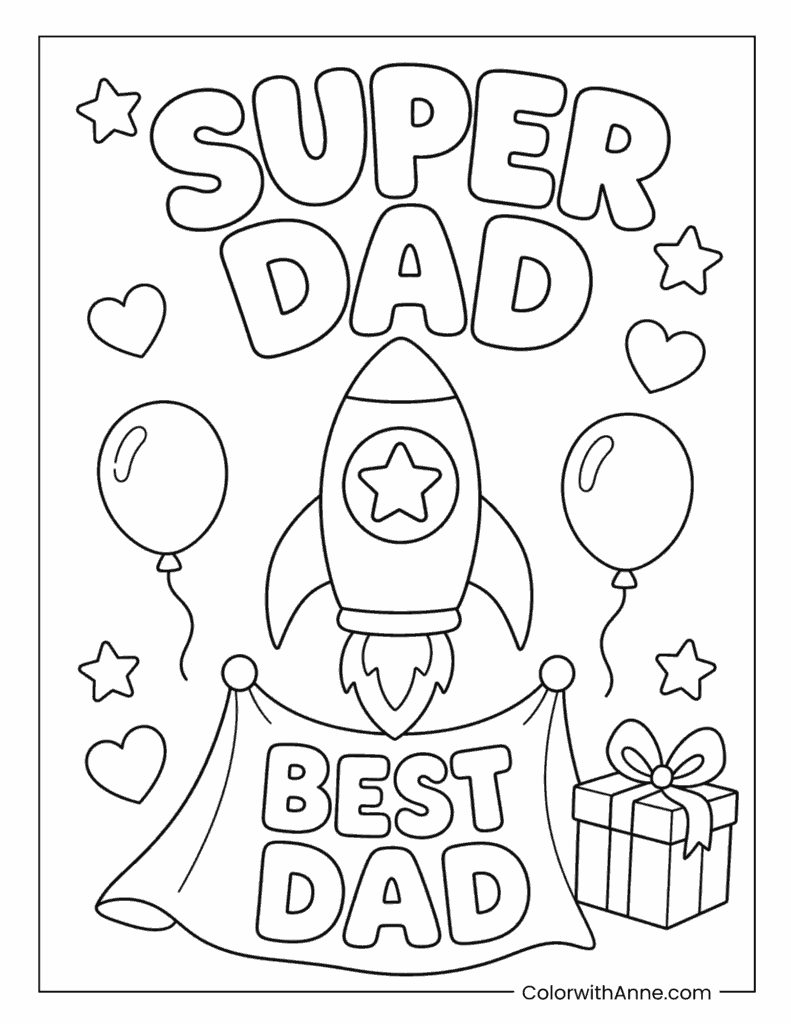Father's Day Super Dad Rocket Gift Coloring Page