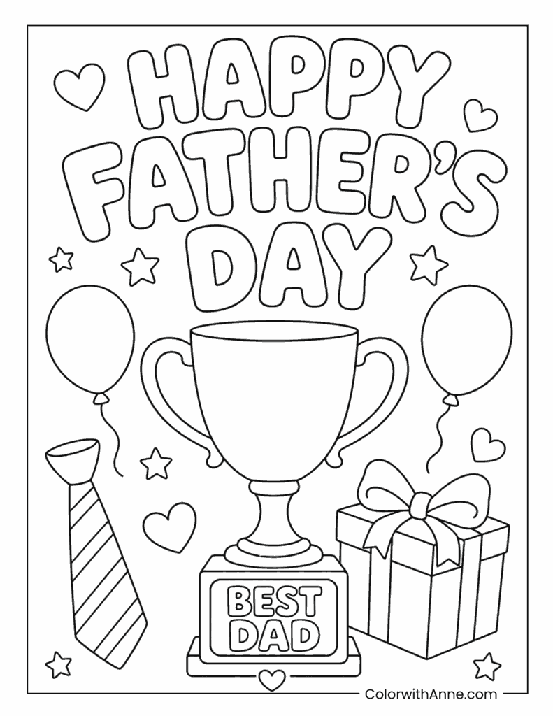Father's Day Trophy And Gifts Coloring Page