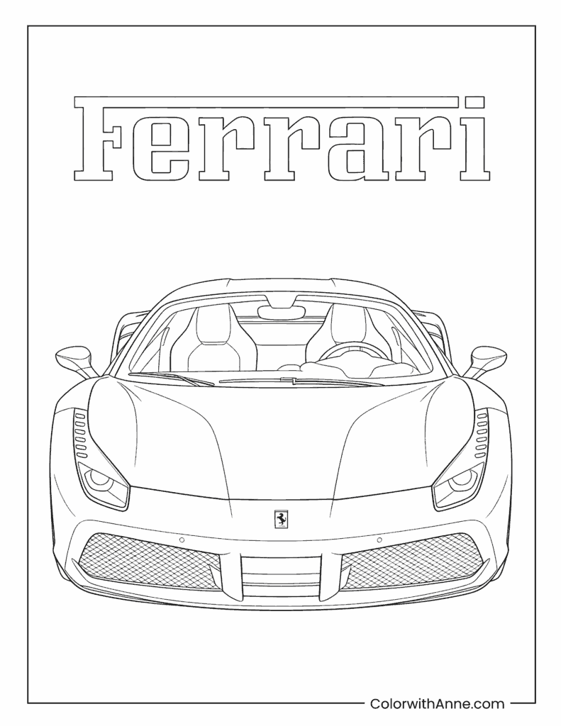 Ferrari Convertible Front View Coloring Page