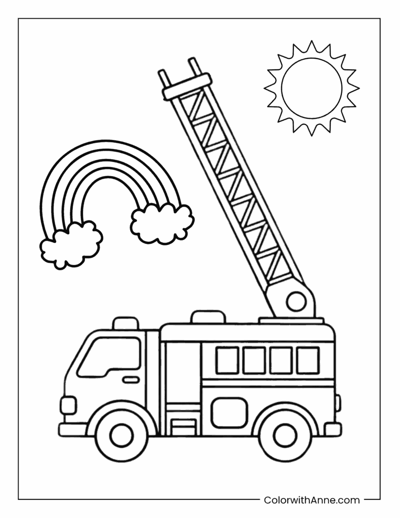 Fire Truck and Rainbow Coloring Page