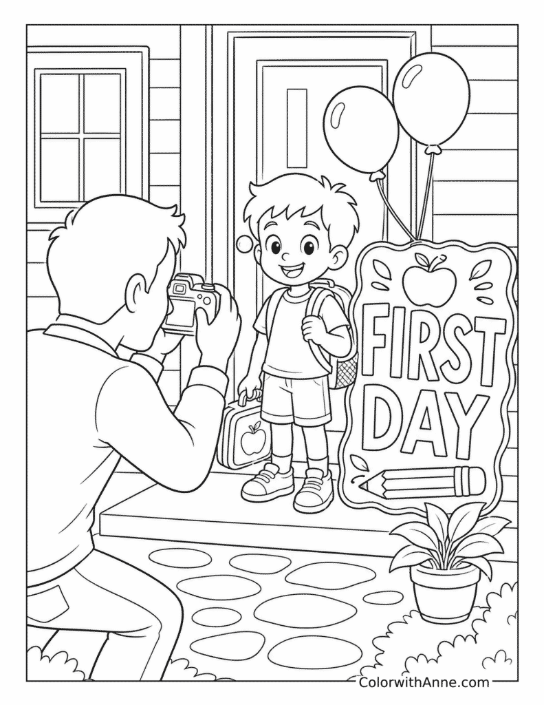 First Day Family Photo Coloring Page