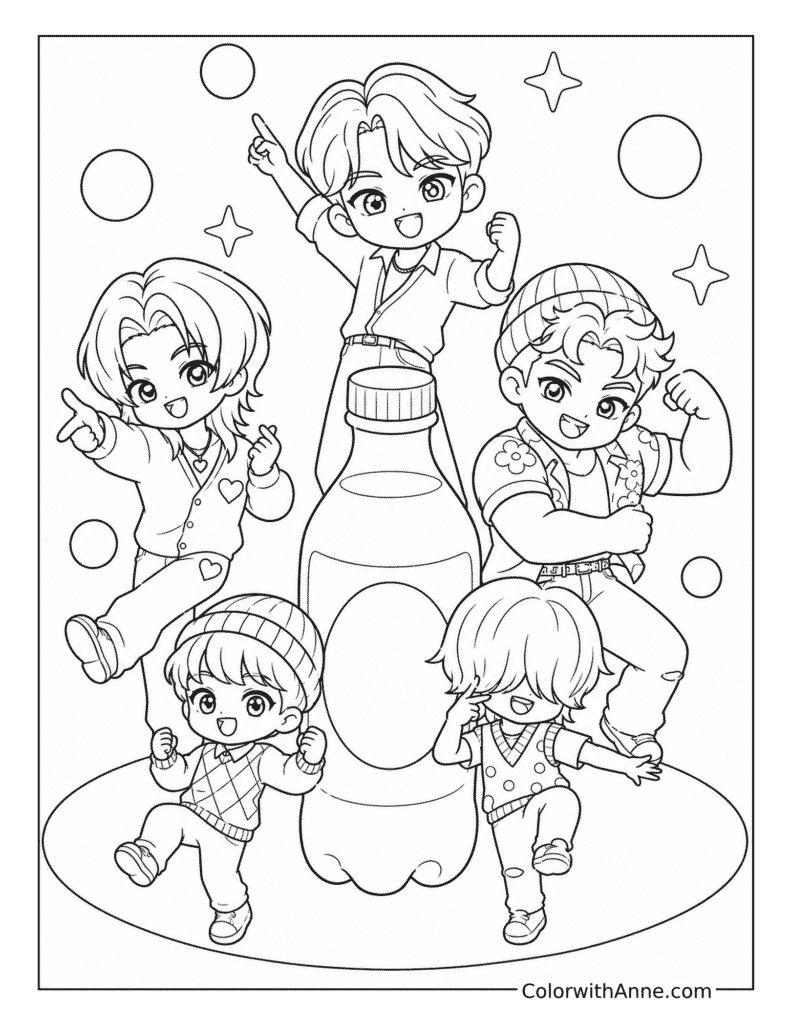 Five Chibi Soda Characters Coloring Page