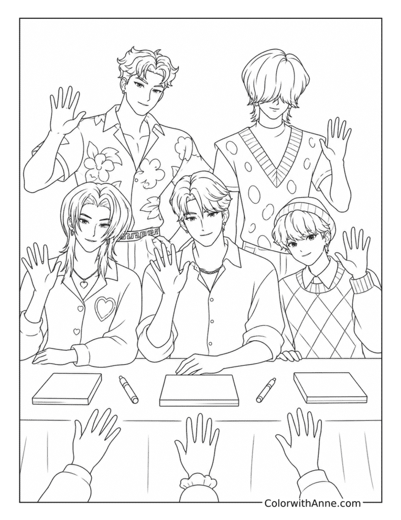 Five-Member Fan Meeting Coloring Page