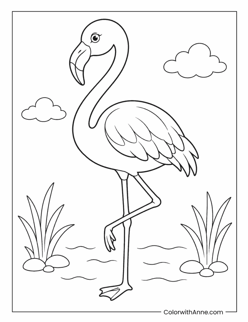 Flamingo Standing In Lagoon Coloring Page