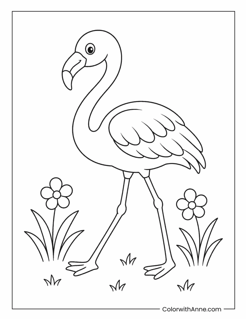 Flamingo Walking Through Meadow Coloring Page