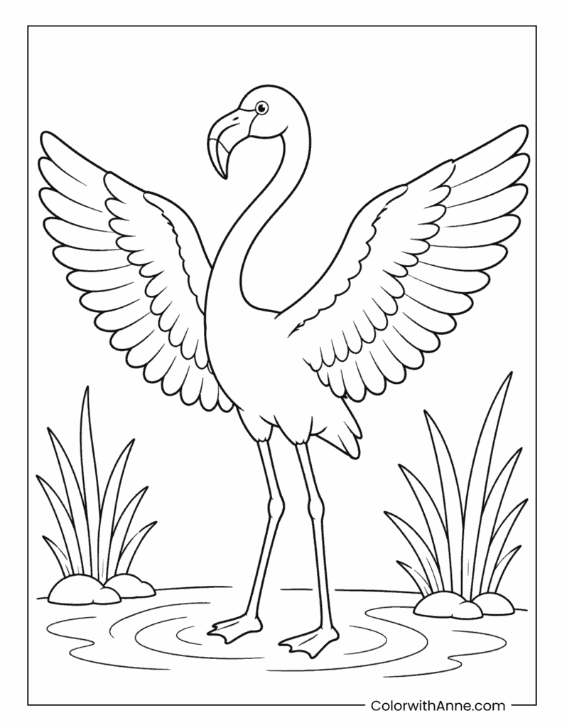 Flamingo Wings Spread Over Water Coloring Page