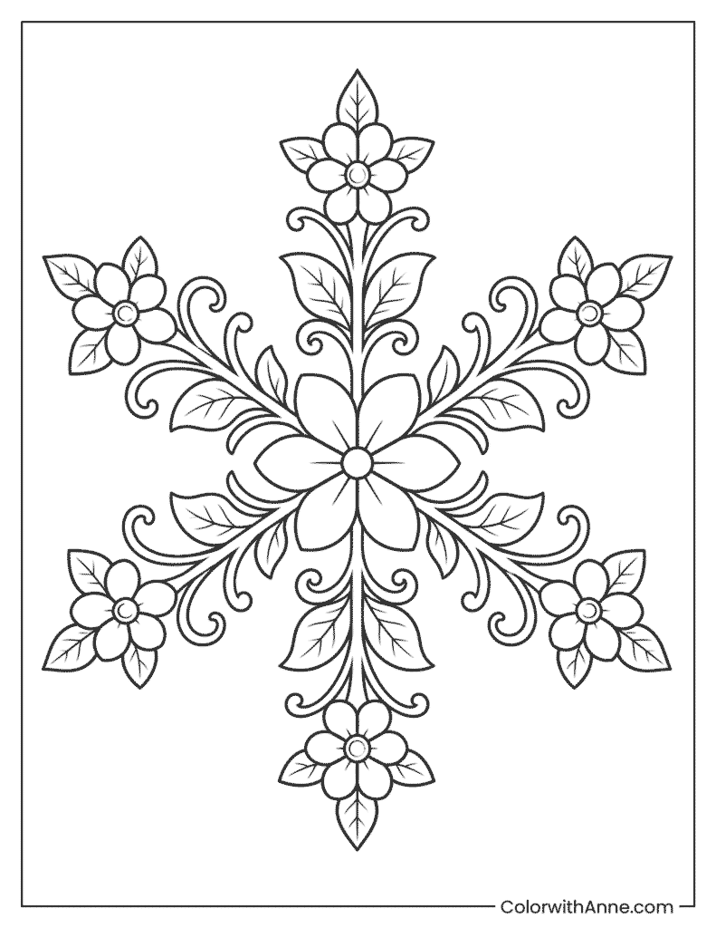 Floral Filigree Snowflake Coloring Page