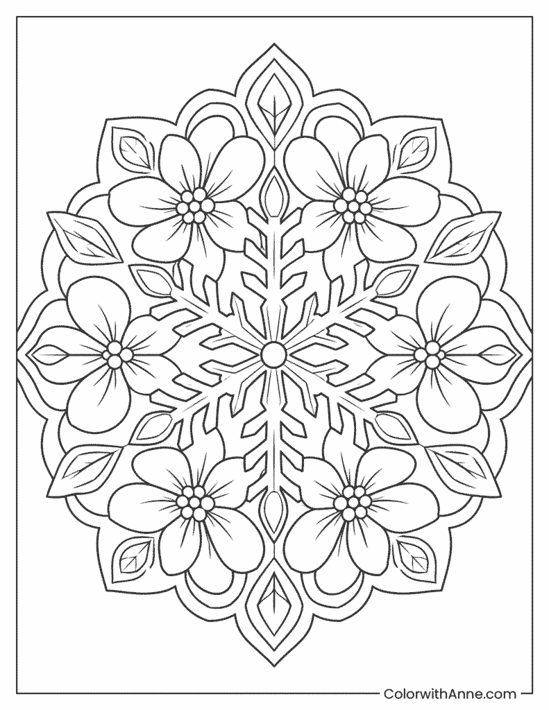 Floral Snowflake Mandala Coloring Page