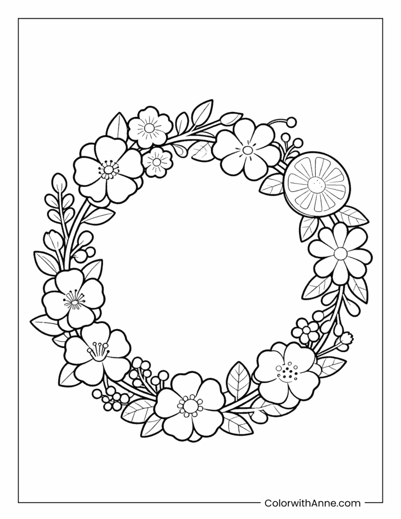Floral Wreath Coloring Page