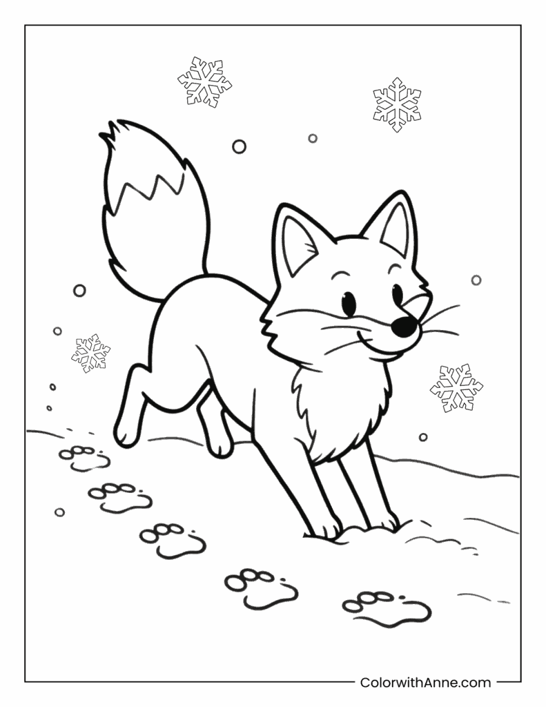 Fluffy Fox in the Snow Coloring Page