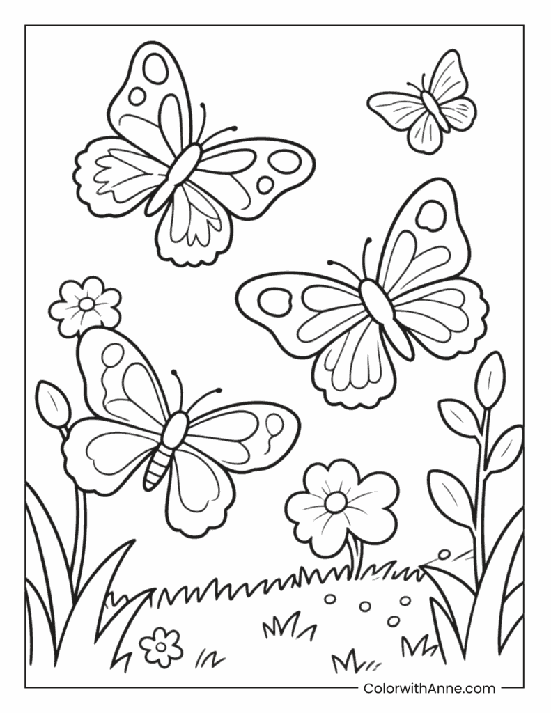 Fluttering Butterflies Spring Coloring Page