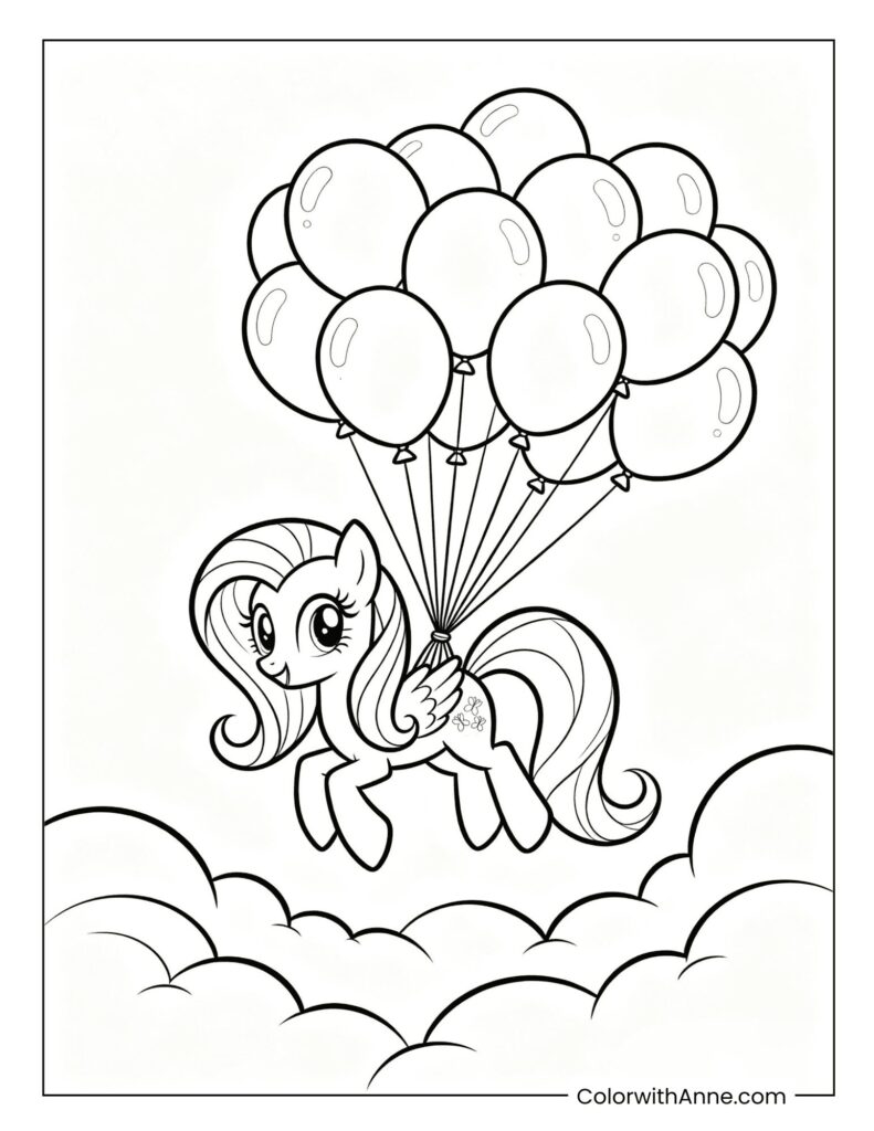 Fluttershy Flying with Balloons Coloring Page