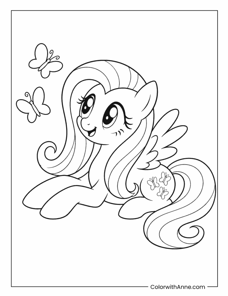 Fluttershy Relaxing with Butterflies Coloring Page