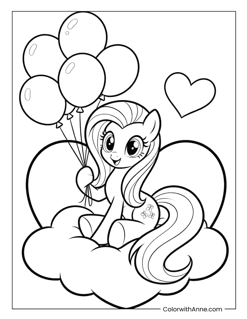 Fluttershy with Balloons Coloring Page for Kids