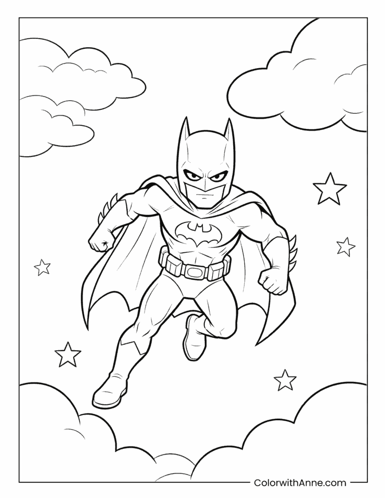 Flying Batman in the Sky Coloring Page