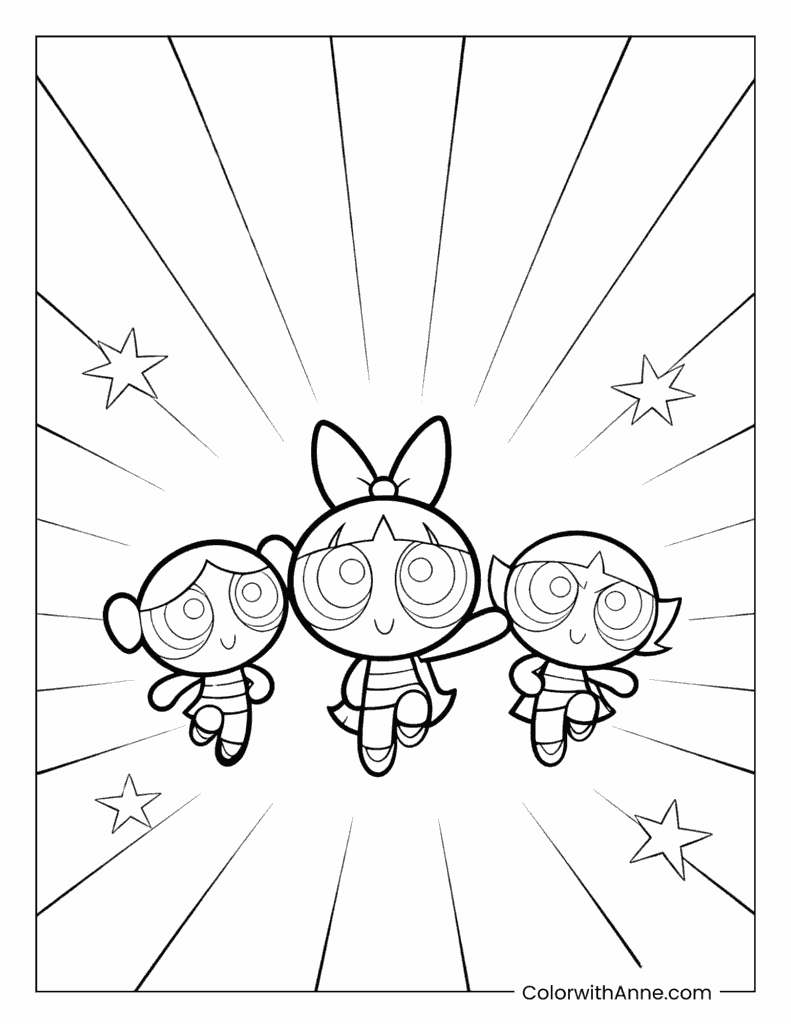 Flying Powerpuff Girls Coloring Page