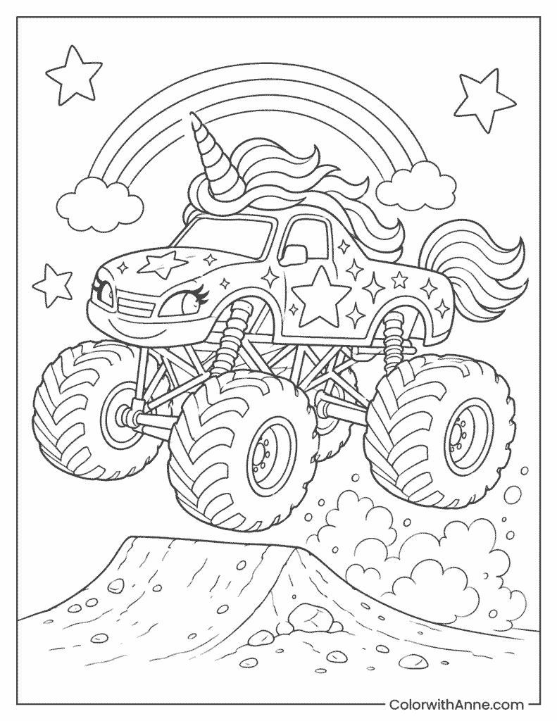 Flying Unicorn Monster Truck Coloring Page