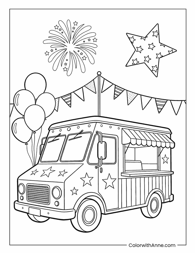 Food Truck Festival 4th of July Coloring Page