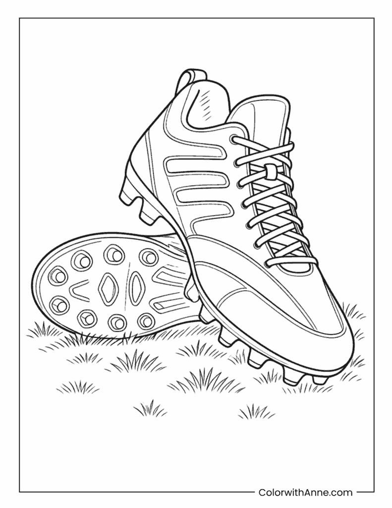Football Cleats On Grassy Field Coloring Page